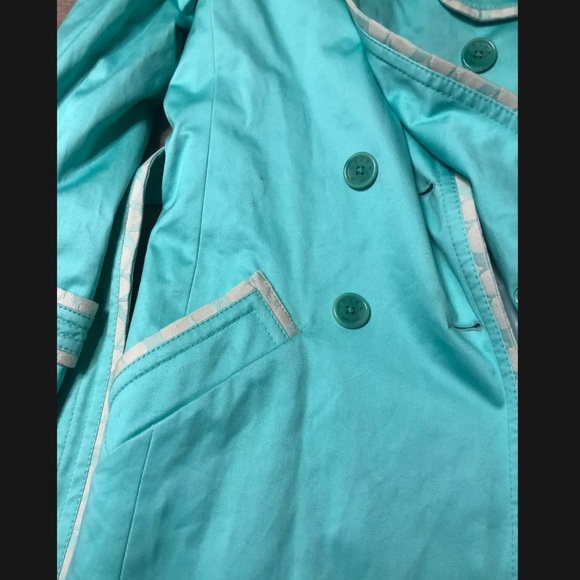 Y2K Coach Long Coat w/ Logo Lining in Tiffany Blue - Picture 3 of 11